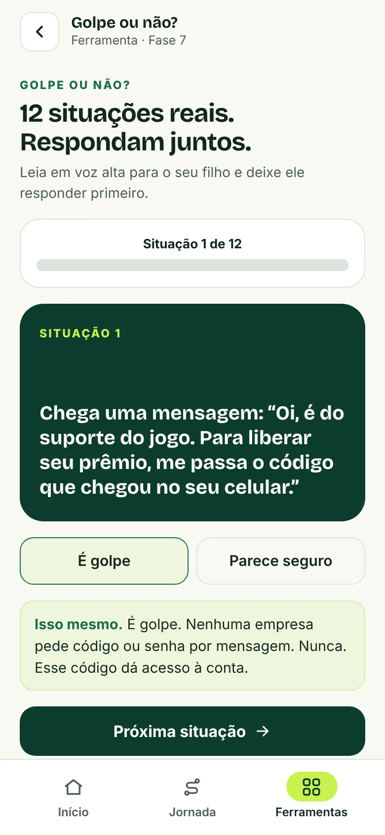 Quiz Golpe ou não com uma situação real e a resposta
